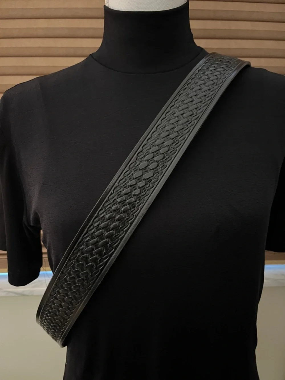 Cabela's Black Tooled Leather Western Belt with Silver Buckle